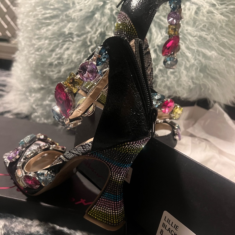 Betsey Johnson Black Heels with Multicolor Gems